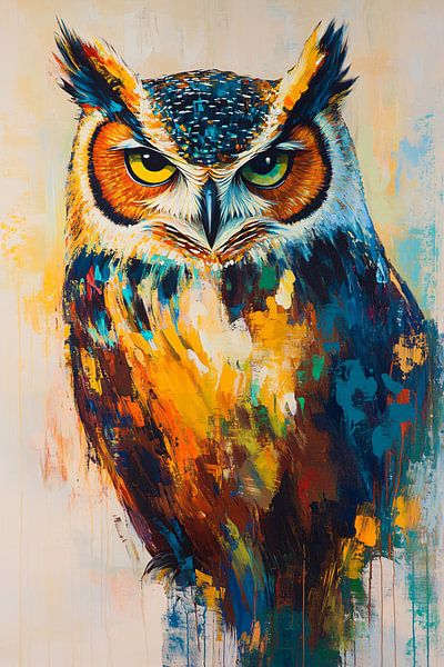 Ausdrucksstarke bunte Eulenmalerei von Imperial Art House