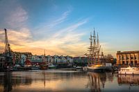 Haven van Bristol bij zonsondergang