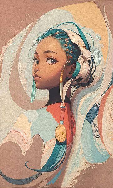 Junge Afrikanerin in Mokka-Karamell und Türkis von Emiel de Lange