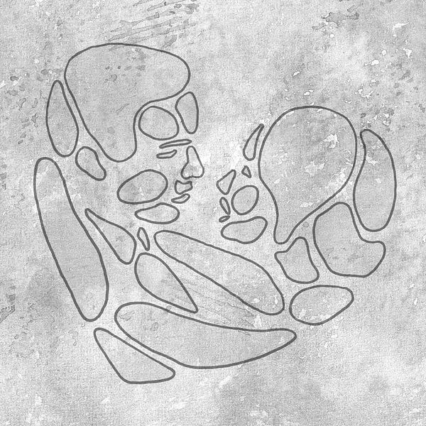 Gemeinsam sind wir stark (Aquarellmalerei Porträt Mann Frau Strichzeichnung graues Herz Valentine to von Natalie Bruns