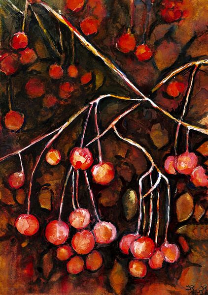 Le cerisier . Aquarelle peinte à la main. par Ineke de Rijk