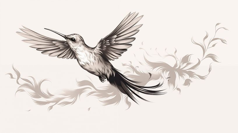 cute hummingbird drawing, hummingbird pencil drawing in vintage style. by Animaflora PicsStock