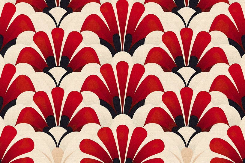 Rote Creme Art Deco Fächermotiv von Whale & Sons
