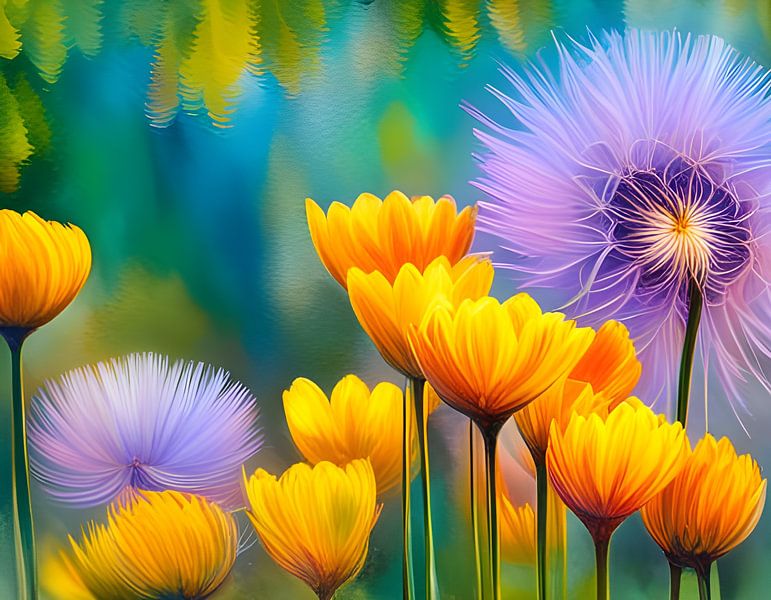 Pissenlits ouverts et fermés Taraxacum par Betty Maria Digital Art