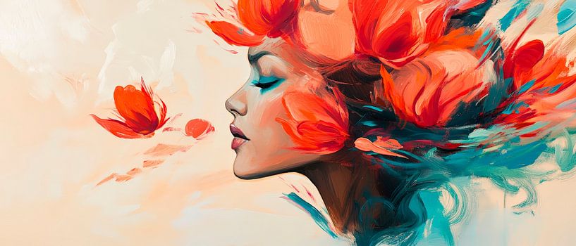 Blütenzauber im Gesicht einer Frau von Poster Art Shop