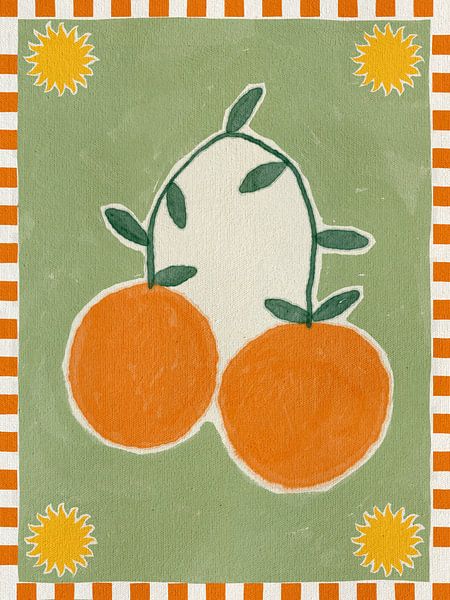 Orange Fruit On Green Background by Shatha Al Dafai
