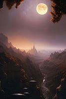 Mystieke volle maan over fantasie Red Rock Valley Digital AI Art