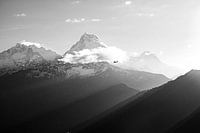 Nepalese Himalayas in black and white | Plane among the mountains