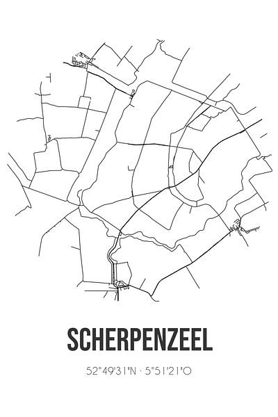 Scherpenzeel (Fryslan) | Map | Black and white by Prints of Place