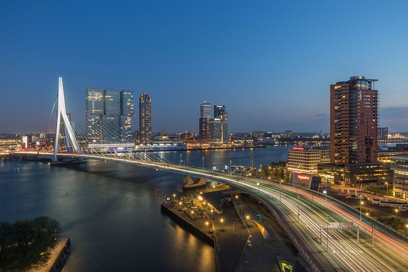 La ligne d'horizon de Rotterdam avec le pont Erasmus par MS Fotografie | Marc van der Stelt