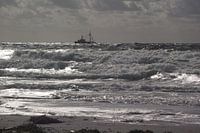Zilverschittering schip op zee