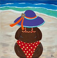 Dikke dame op het strand