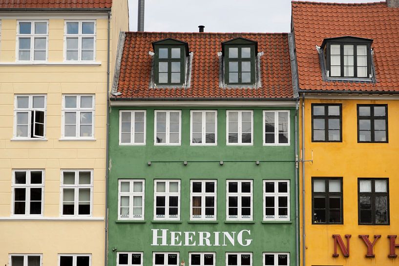 Maisons de couleur verte et jaune à Nyhavn Copenhague par Karijn | Fine art Natuur en Reis Fotografie