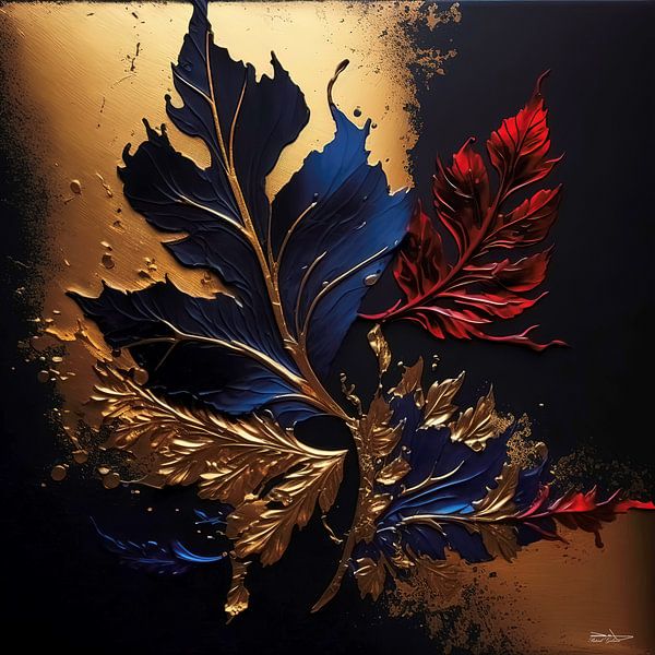 Abstrakt in Gold, Rot und Blau. von Gelissen Artworks