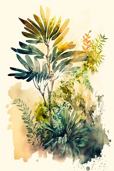 Aquarelle de plantes d'été par Vlindertuin-Art