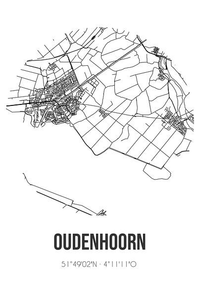 Oudenhoorn (South-Holland) | Map | Black and White by Prints of Place