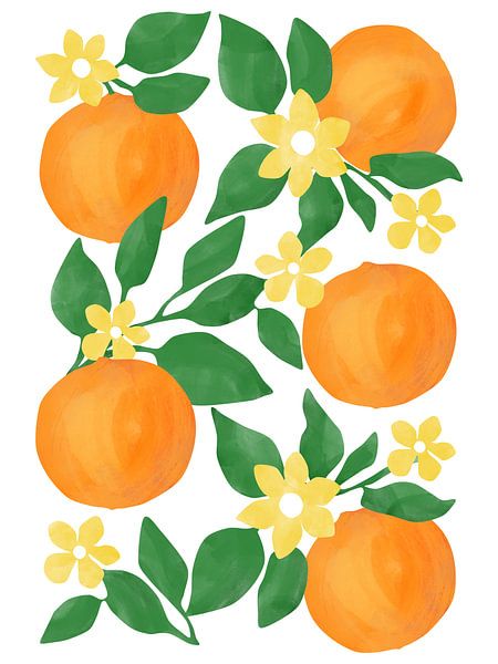 Oranges à feuilles vertes et à fleurs jaunes délicates par Elena Ristova