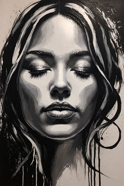 Dreaming Woman's Face in Monochrome Contrast by Art & Soul Creations