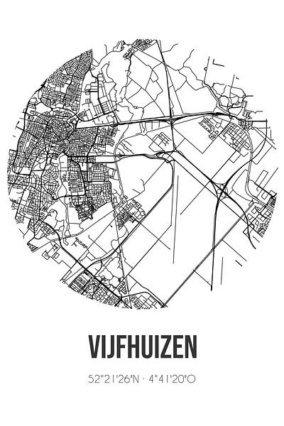 Vijfhuizen (Noord-Holland) | Carte | Noir et blanc par Affiches de lieux