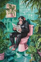 Chimpanzee in the bathroom with plants