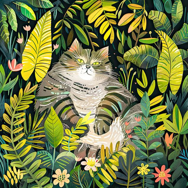 Wanddekoration Katze mit Blättern von Vlindertuin-Art