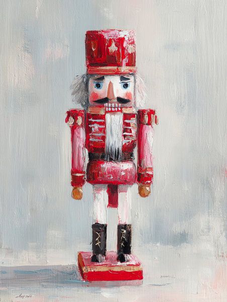 Peinture classique d'un casse-noisette en uniforme rouge avec un charme festif par But First Framing