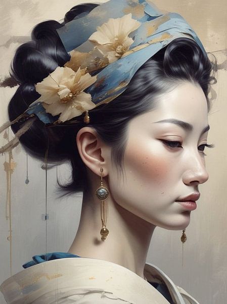 Portrait femme geisha minimalisme. par J.a Dijkstra