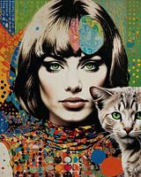Portrait woman with cat collage