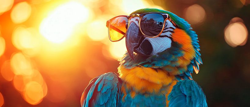 Parrot with sunglasses in the sunlight by Poster Art Shop