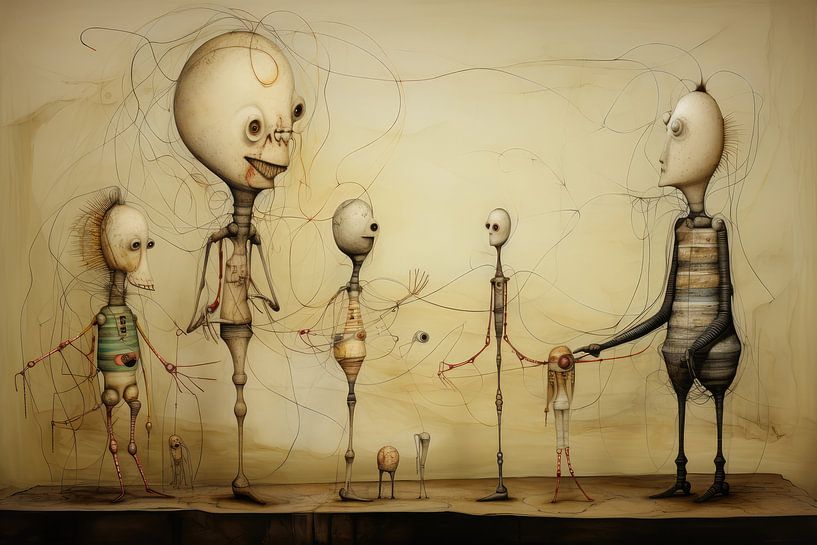 Bizarre surreal drawing of strange dolls by Art Bizarre