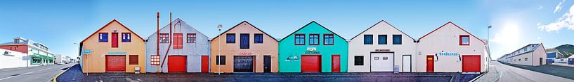 Island Westmännerinseln Fischerhäuser Panorama von Panorama Streetline