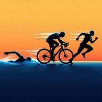 Triathlon Silhouette - Swimming, Cycling, Running in Motion