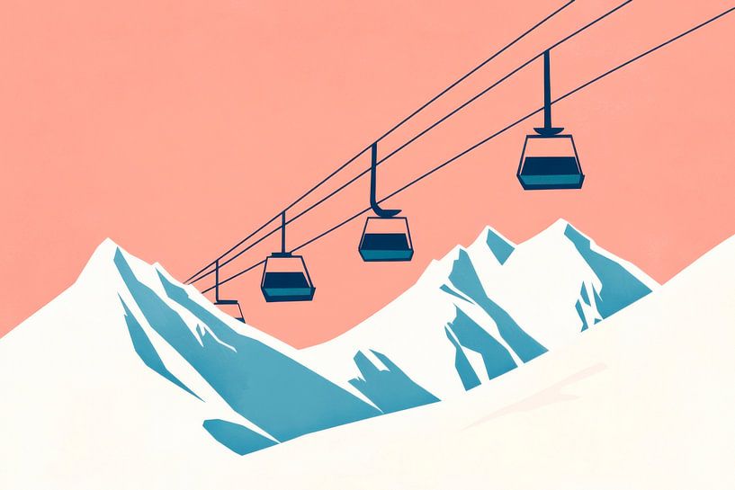 Bergbahn über schneebedeckte Berge von Poster Art Shop