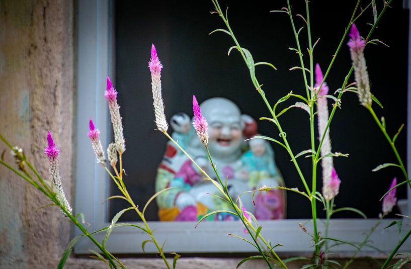 Buddha behind flowers by Marlies Gerritsen Photography