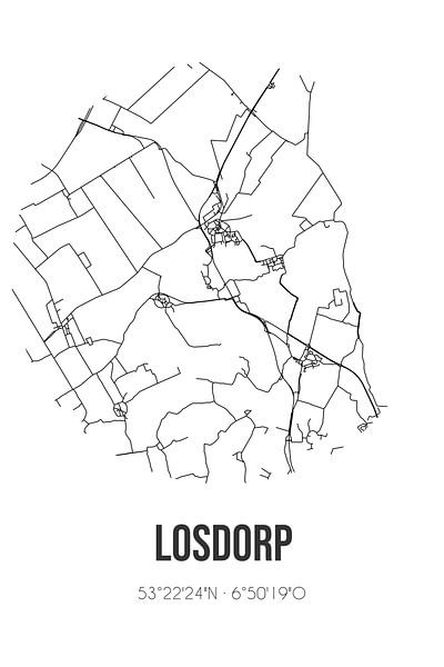 Losdorp (Groningen) | Map | Black and white by Prints of Place