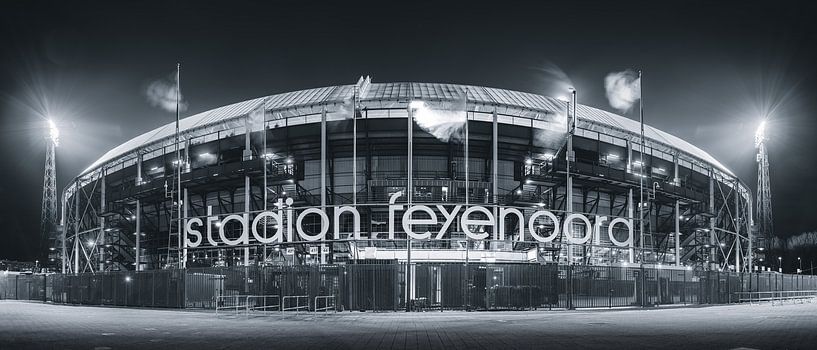 Feijenoord Stadium 'de Kuip' Black and White Panorama 21:9 by Niels Dam