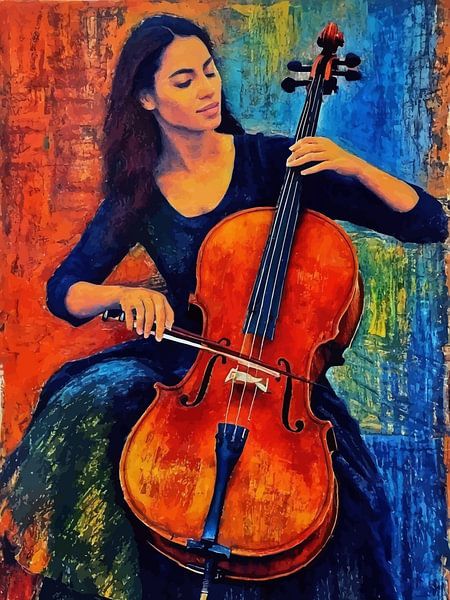Vrouw speelt cello abstracte kunst van MIROKKU