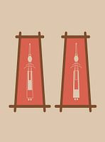 Abstrakte Illustration von Thai-Puppen in Kostüm In korallenrot und beige