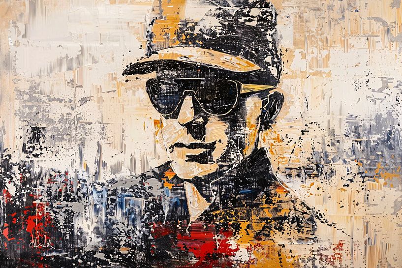 Abstract expressive portrait with hat and glasses by Art & Soul Creations