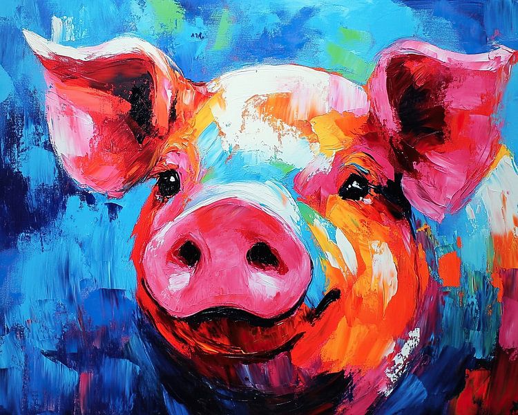 Cochon de jardin coloré | Cochon heureux avec des couleurs par Peinture Abstraite