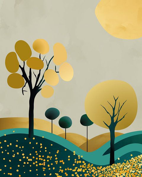 Goldener Herbst abstrakte Landschaft von Tanja Udelhofen