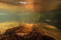 Fast-flowing river with red sandstone