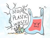 Stop Plastic Waste Cartoon Illustration