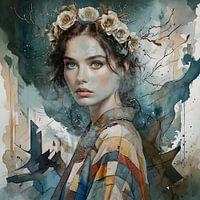 Aquarellbildnis einer jungen Frau