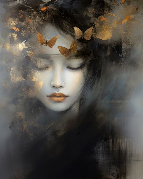 Portrait au look doux en noir et or par Carla Van Iersel