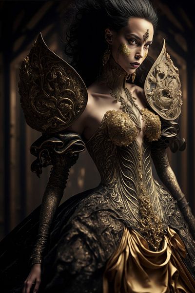 Fashion, Avant Garde, Witch in Golden Wedding Dress by Hive Arts Studio