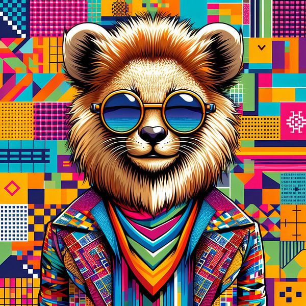 Lion sur fond géométrique coloré par Laly Laura