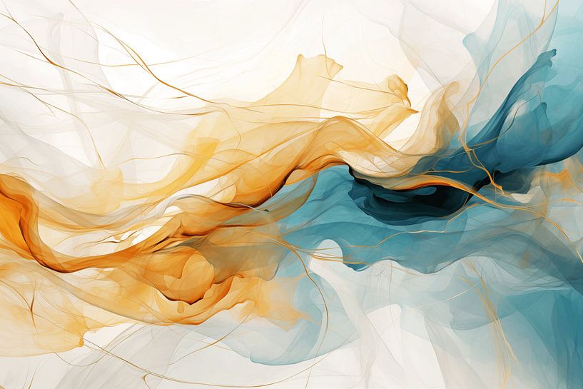 Tanz des Lichts - Abstrakte Farbkomposition in Orange, Gelb und Blau von Danny van Eldik - Perfect Pixel Design