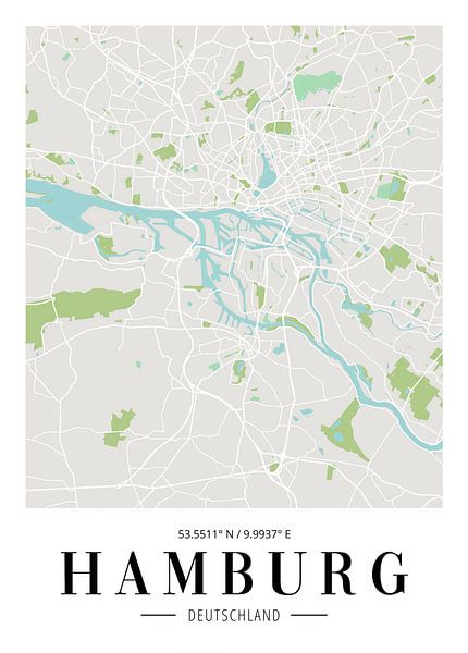 Hamburg Stadtplan Poster - Minimalistische Karte der Hansestadt von Poster Art Shop