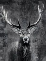 Abstrakter Hirsch in Schwarz-Weiß – modernes XXL-Wandbild im Hochformat